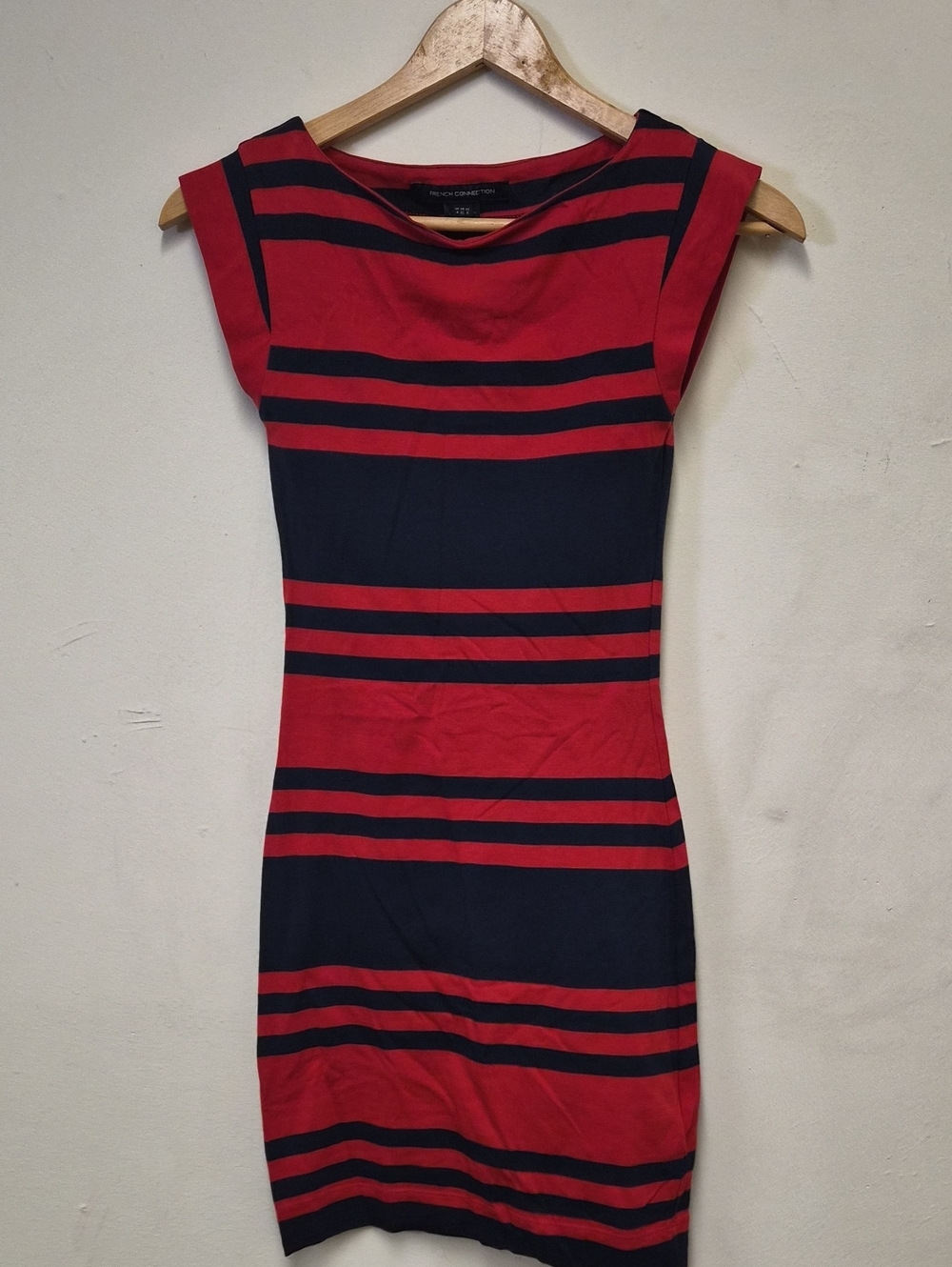 French Connection Red and Navy Striped Midi Dress Size 0